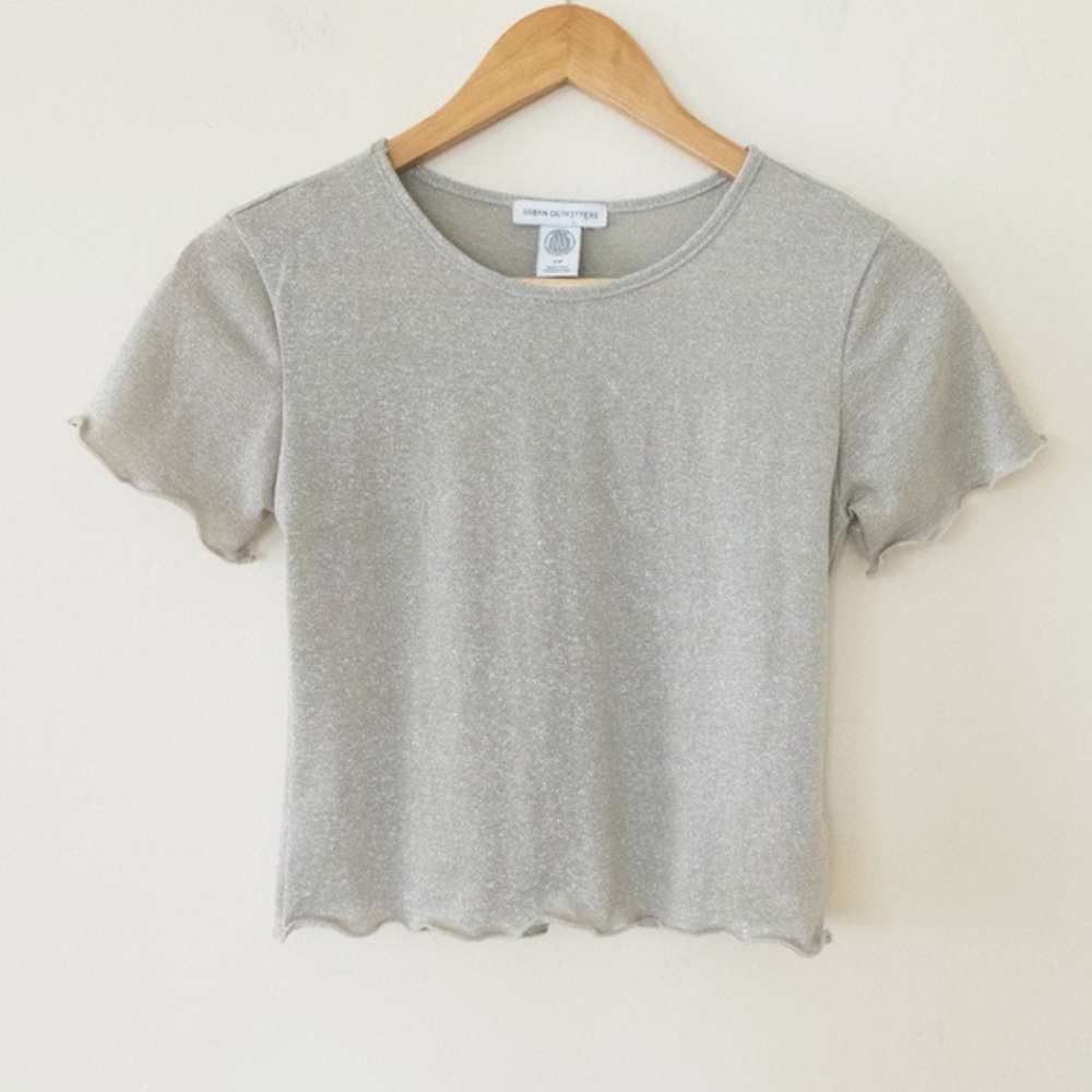 Urban Outfitters Silver Glitter Lettuce Hem Crop